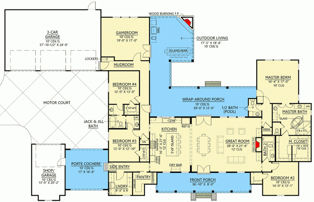 Country Classic With Porte Cochere Accessible Motor Court 3272 Sq Ft  - House Floor Plans With Porte Cochere