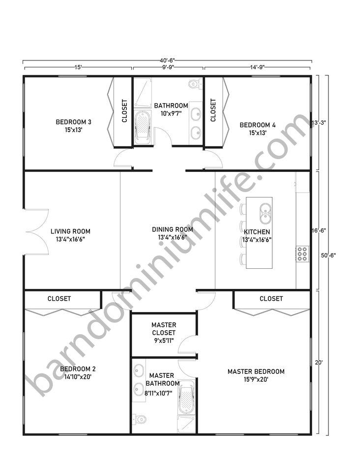 Design Your Own 40x50 Barndominium Floor Plans With Porch Shop Area  - 40X50 Shop House Floor Plans