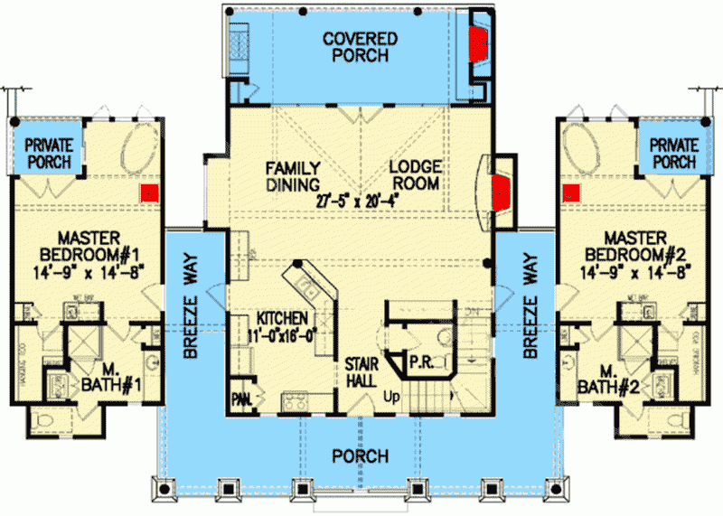 Dual Master Bedrooms 15705GE Architectural Designs House Plans - Hyatt House 2 Bedroom Suite Floor Plan