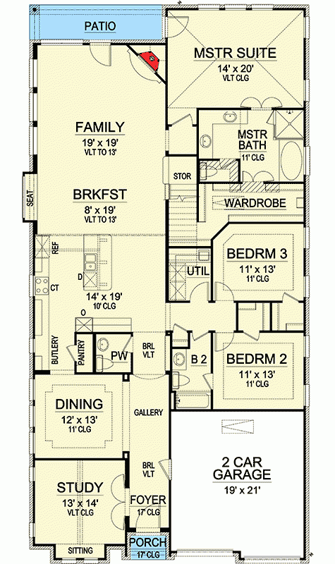 Elegant House Plan For Narrow Lot 36419TX Architectural Designs  - Narrow Lot House Floor Plans