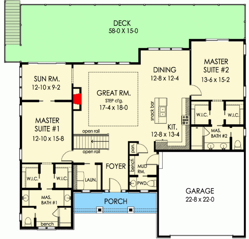 Exclusive One Story Craftsman House Plan With Two Master Suites  - 1 Story House Floor Plans