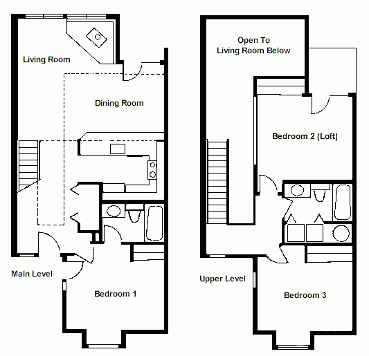 Floor Plan Two Bedroom Loft RCI ID 1711 Whispering Woods Resort - 2 Bedroom House With Loft Floor Plans