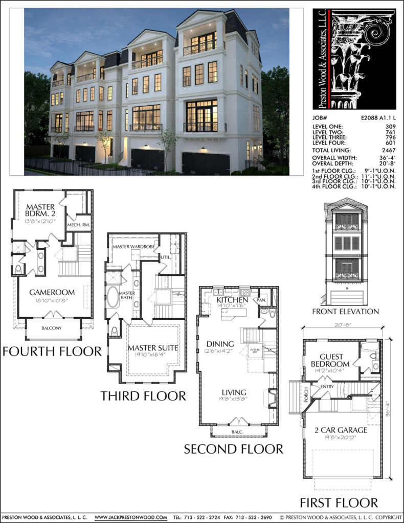 Four Story Townhouse Plan E2088 A1 1 Town House Floor Plan  - Town House Floor Plan