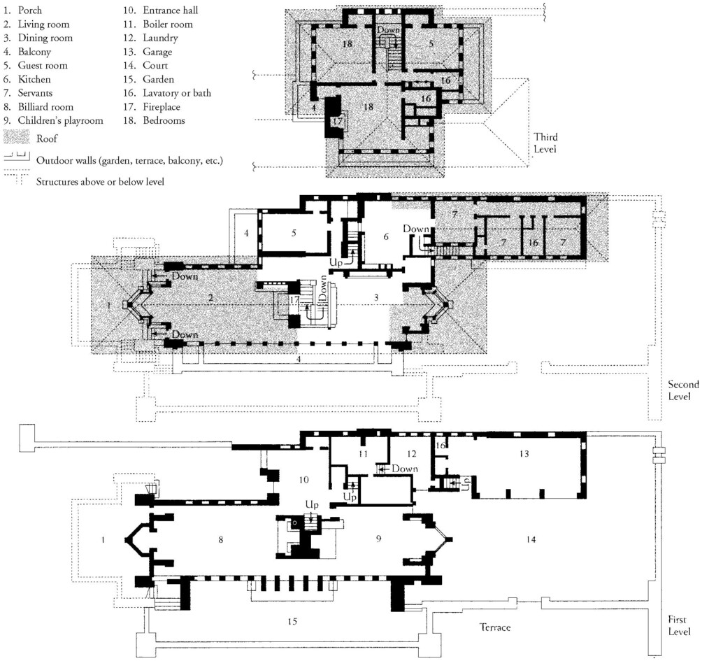 FRANK LLOYD WRIGHT Plan Of The Robie House Chicago Illinois 1907  - Frank Lloyd Wright Robie House Floor Plan