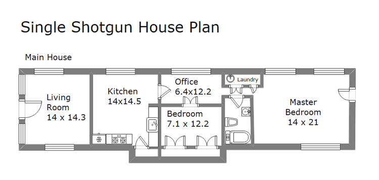 Free Editable Shotgun House Plans EdrawMax Online - Simple Shotgun House Floor Plan