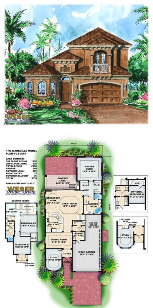 G2 2565 Marseille House Plan Mediterranean Style 2 story 2 565  - 2 Story Mediterranean House Floor Plans