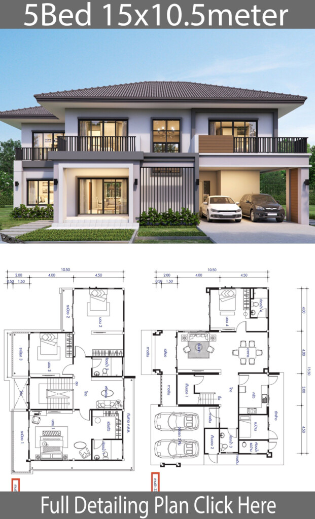 House Design Plan 15 5x10 5m With 5 Bedrooms Style Modernhouse 37E  - House Design Floor Plan