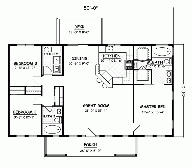 House Plan 40686 Ranch Style With 1400 Sq Ft 3 Bed 2 Bath - 3 Bedroom 2 Bath Ranch House Floor Plans