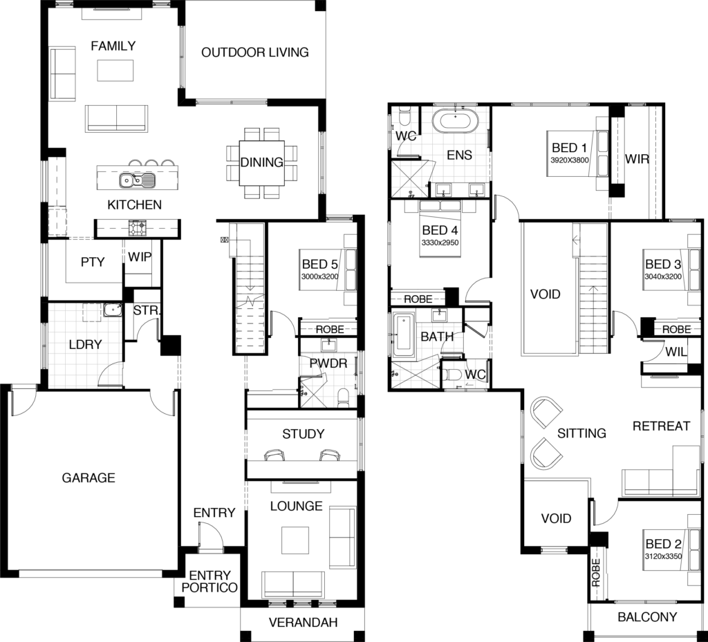 Kensington Collection Floor Plan Two Storey 5 Bedroom Guest Room  - 5 Bedroom 2 Floor House Plans