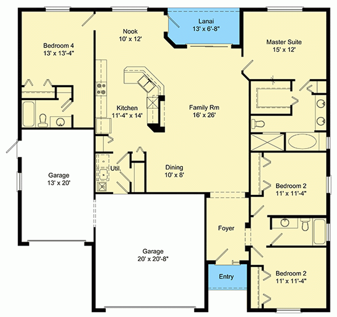 Mediterranean 4 Bedroom Ranch House Plan With 3 Car Garage 64317BT  - Floor Plans For A 4 Bedroom Ranch House