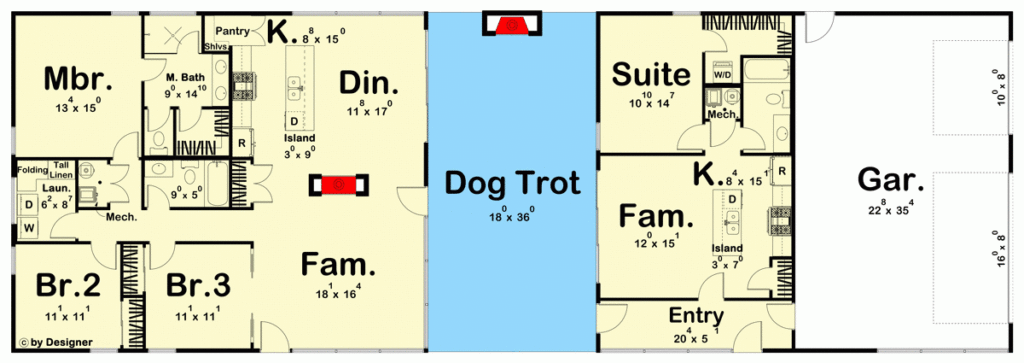 Mid Century Modern Dogtrot House Plan With 4 Beds And 3 Baths  - Dogtrot House Floor Plan