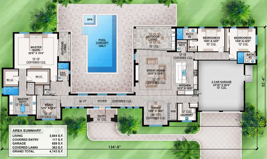 Modern Florida Home Plan With Pool Courtyard 65623BS Architectural  - Modern House Floor Plans With Pool