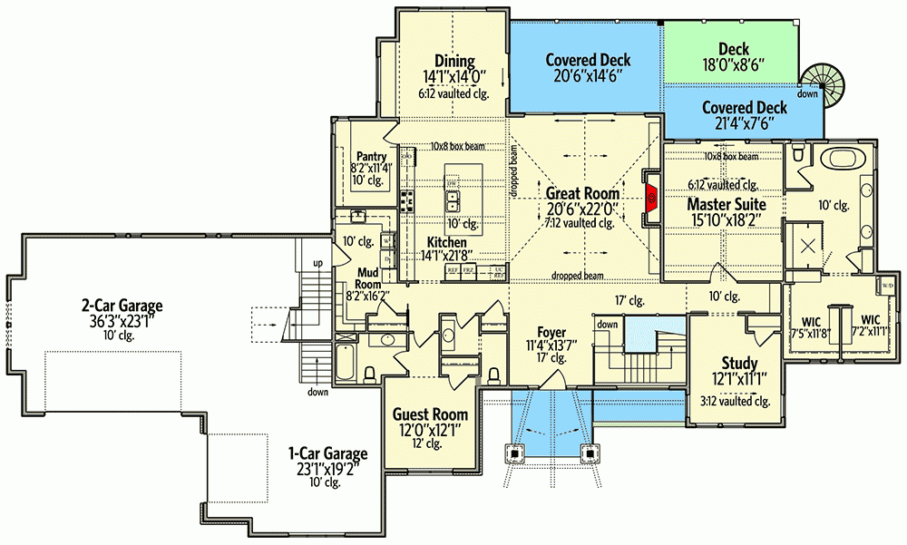 Modern Mountain House Plan With Study And Open Concept Living Space  - Modern Mountain House Floor Plans