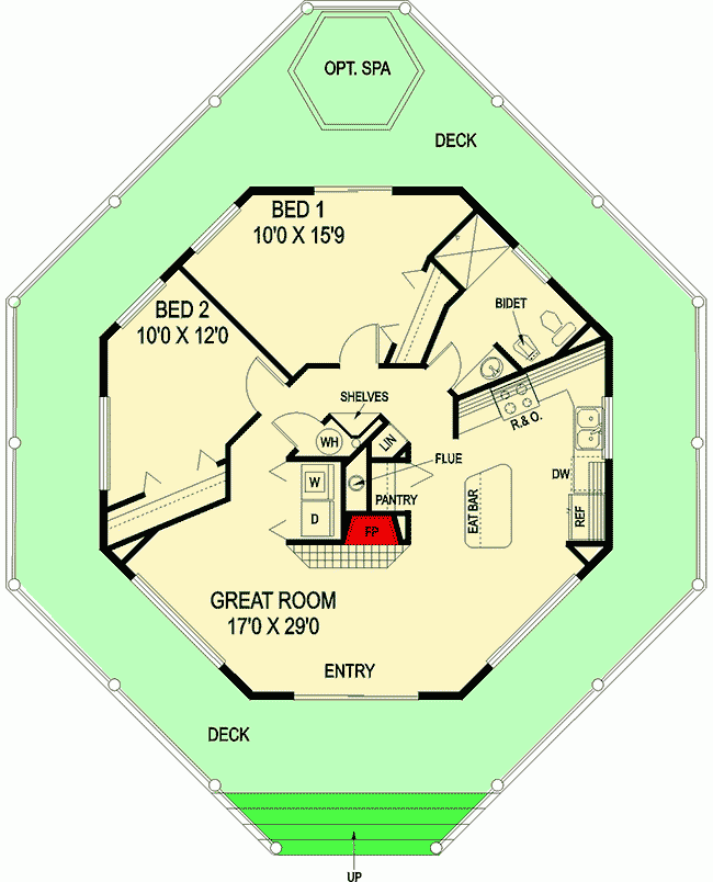 Octagonal House Plan With Full Wraparound Deck 77333LD  - Octagonal House Floor Plans