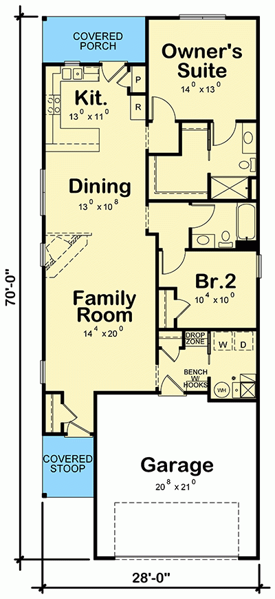 One Story House Plan For The Narrow Lot 42593DB Architectural  - Narrow Lot House Floor Plans