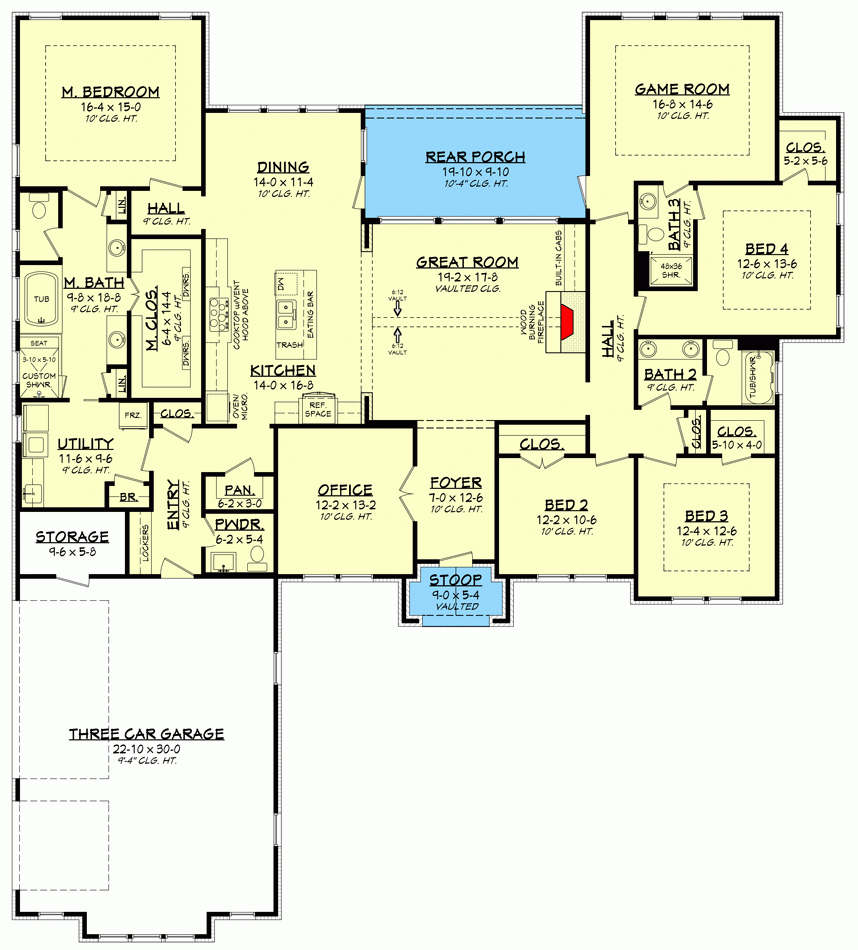 One Story Living 4 Bed Texas Style Ranch Home Plan 3044 Sq Ft  - Ranch Style House Floor Plans With Basement