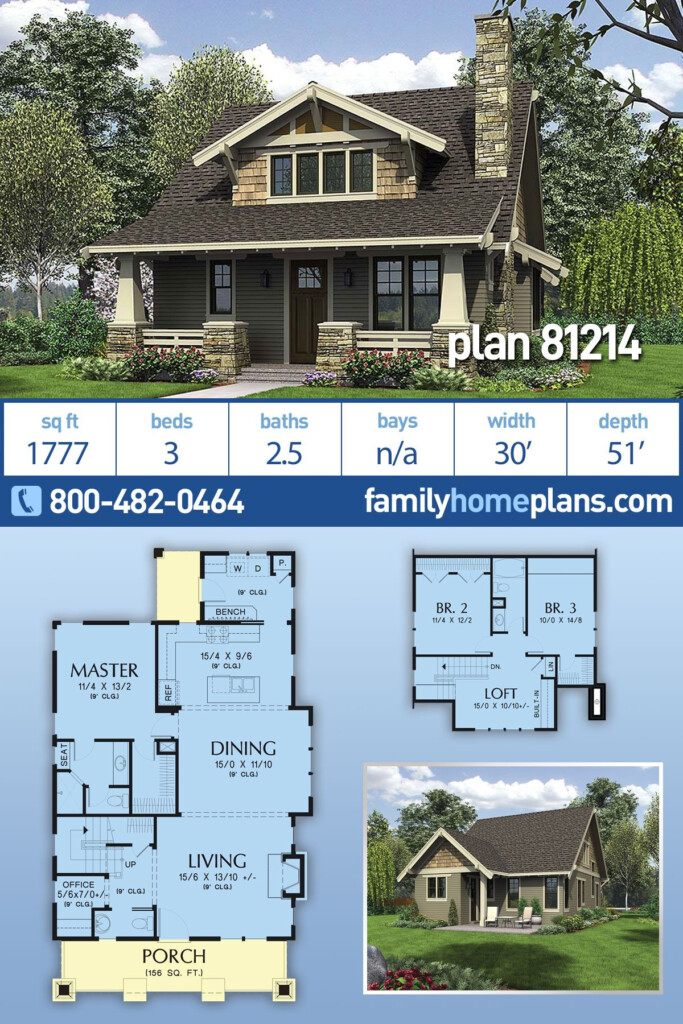 Plan 81214 Craftsman Bungalow House Plan With Open Floor Plan 3 Beds  - Craftsman House Floor Plans