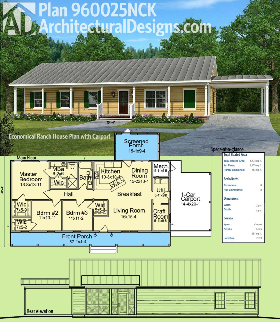 Plan 960025NCK Economical Ranch House Plan With Carport Simple House  - Basic Ranch House Floor Plans