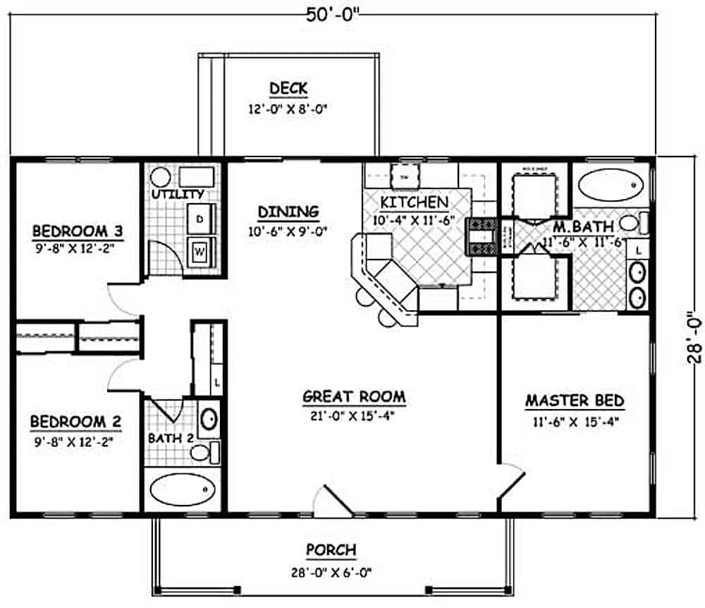 Ranch Home 3 Bedrms 2 Baths 1400 Sq Ft Plan 200 1074 - 3 Bedroom Ranch House Floor Plans