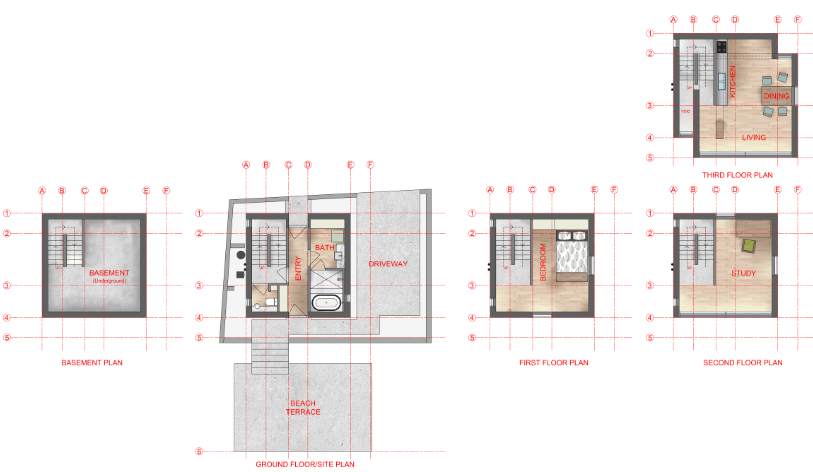 Rendered Floor Plans Of Tadao Ando s 4X4 House Drawn By Zion Abraham  - Floor Plan 4X4 House Plan