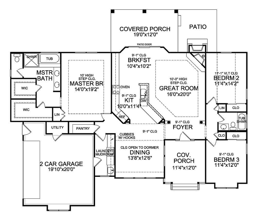 Revealed The 3 Bedroom Birchlane Cottage Craftsman House Floor Plan  - 1 Story 3 Bedroom House Floor Plans