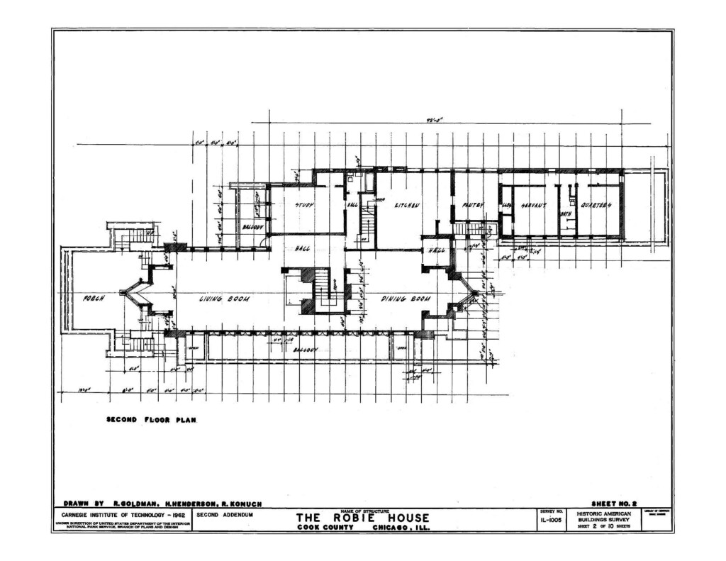 Robie House Plan Section Elevation - Frank Lloyd Wright Robie House Floor Plan