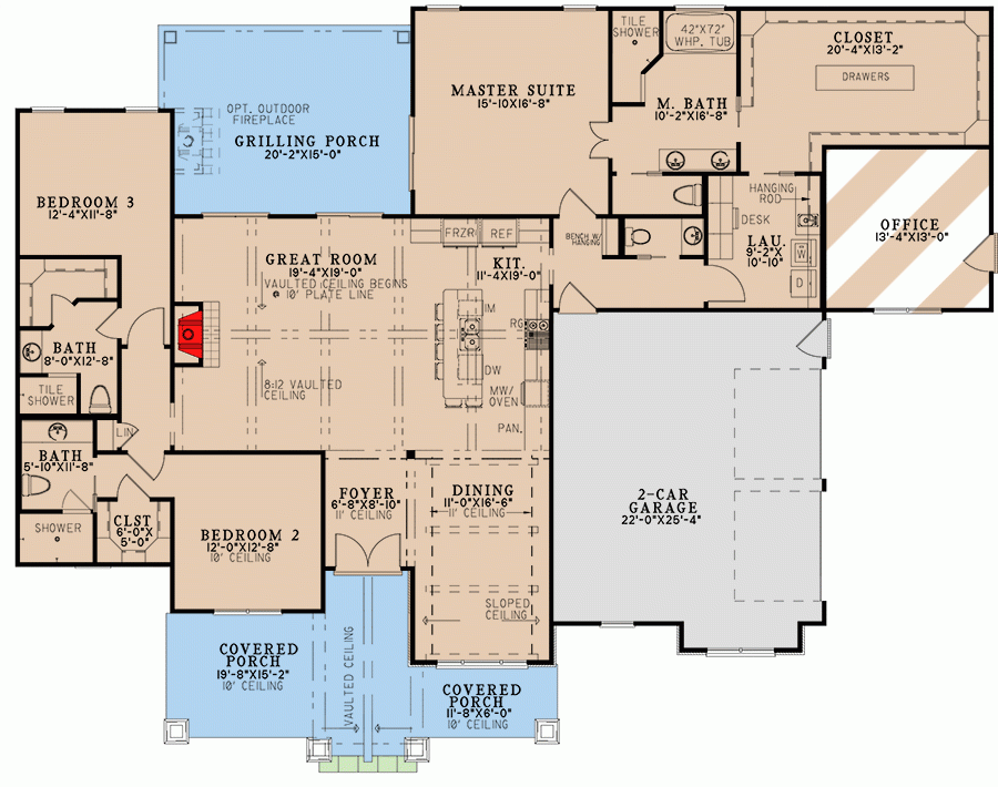 Rustic 2400 Square Foot 3 Bed Ranch Home Plan With Home Office  - 2400 Square Foot House Floor Plans