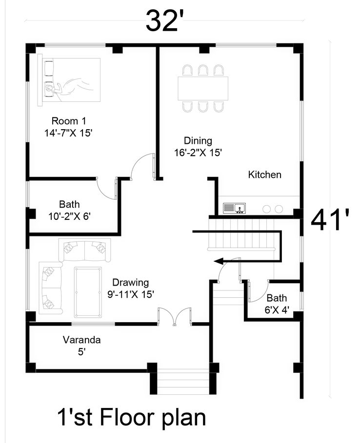 Simple 2 Storey House Design With Floor Plan 32 X40 4 Bed Simple  - 2 Story House Floor Plans With Measurements