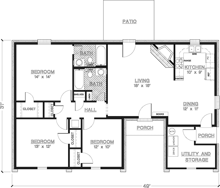 Simple One Story 3 Bedroom House Plans 2 Bedroom House Plans Duplex  - 1 Story 3 Bedroom House Floor Plans