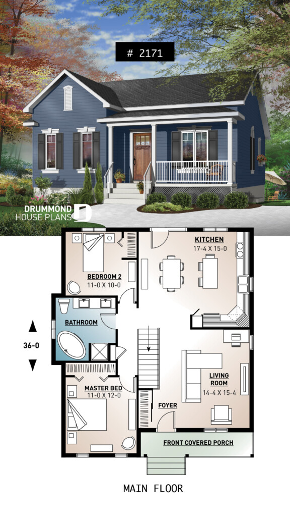 Simple One Story House Plan With Open Floor And Front Porch - Small 1 Floor House Plans