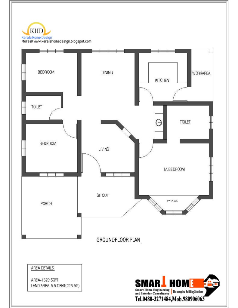 Single Floor House Plan And Elevation 1320 Sq Ft Architecture  - 1 Floor House Plans