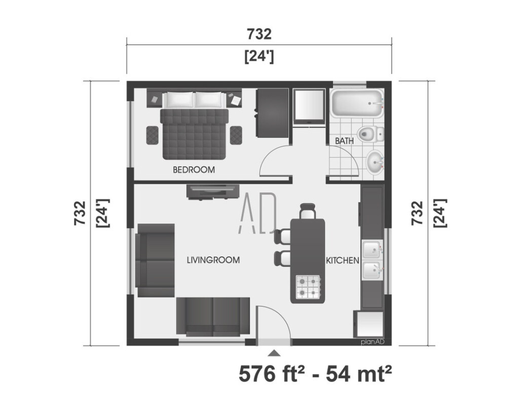 Small House Plan 1 Bedroom Home Plan 24x24 Floor Plan Tiny Etsy Australia - Floor Plan Tiny Houses Australia