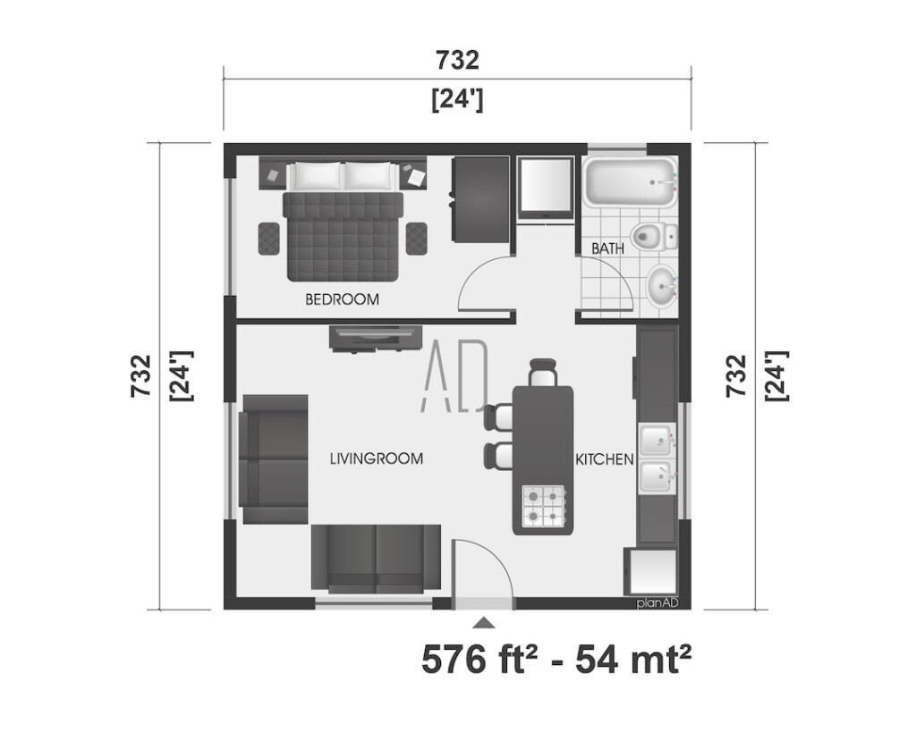 Small House Plan 1 Bedroom Home Plan 24x24 Floor Plan Tiny Etsy Australia - Floor Plans For Small Houses With 1 Bedroom