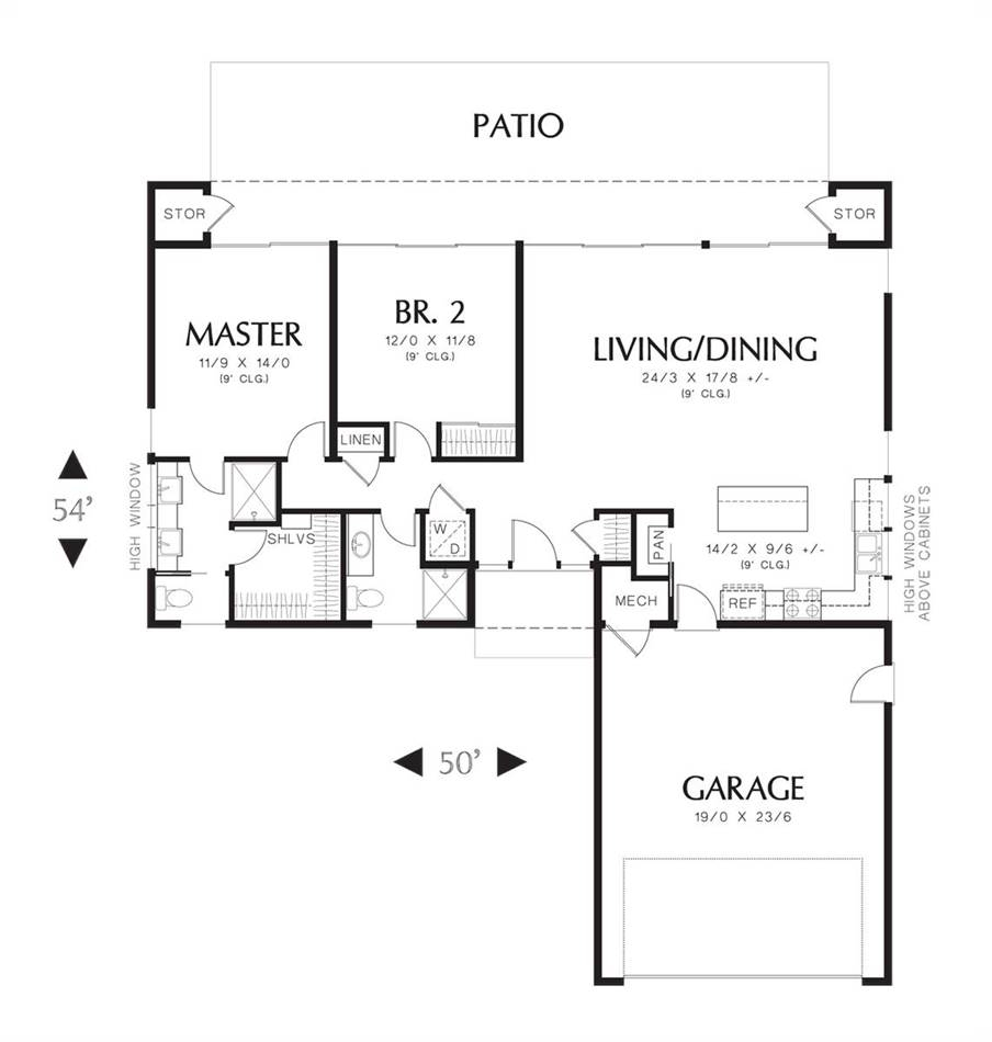 Small Modern L shaped 2 bedroom Ranch House Plan 1632 - House Floor Plans L Shaped