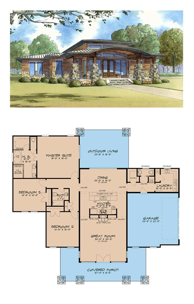 Southwest Style House Plan Number 82413 With 3 Bed 3 Bath 2 Car  - Southwestern House Floor Plans