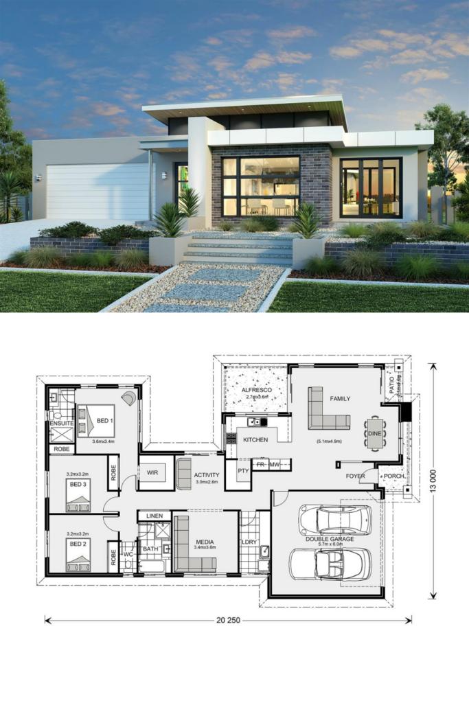 Splendid Three Bedroom Modern House Design Bungalow Style House Plans  - 3-4 Bedroom House Floor Plans