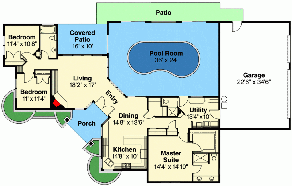 Striking Home Plan With Indoor Pool 72402DA Architectural Designs  - House With Indoor Pool Floor Plan