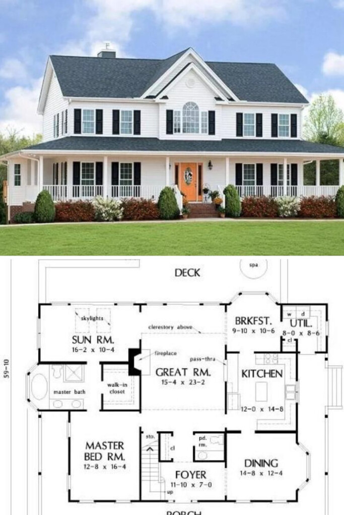 The Gorgeous Farmhouse Exterior And Lush Front Lawn Landscaping Of  - Farm Houses Floor Plans