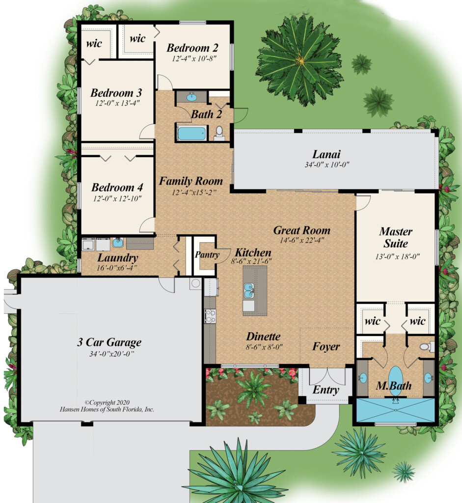 The Oasis 3 Car Garage Home Plan 4 Bedroom 2 Bath 2 336 Sq Ft  - Three Car Garage House Floor Plans