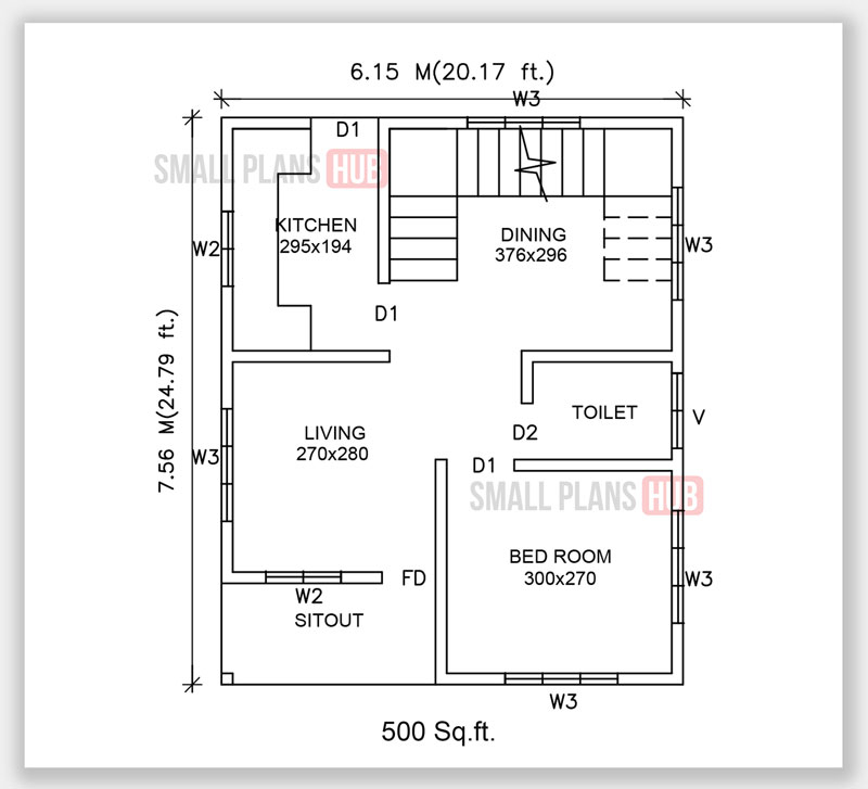 Three Low Budget 1000 Sq ft Three Bedroom House Plans For 120 Sq yard  - 1000 Sq Foot House Floor Plan