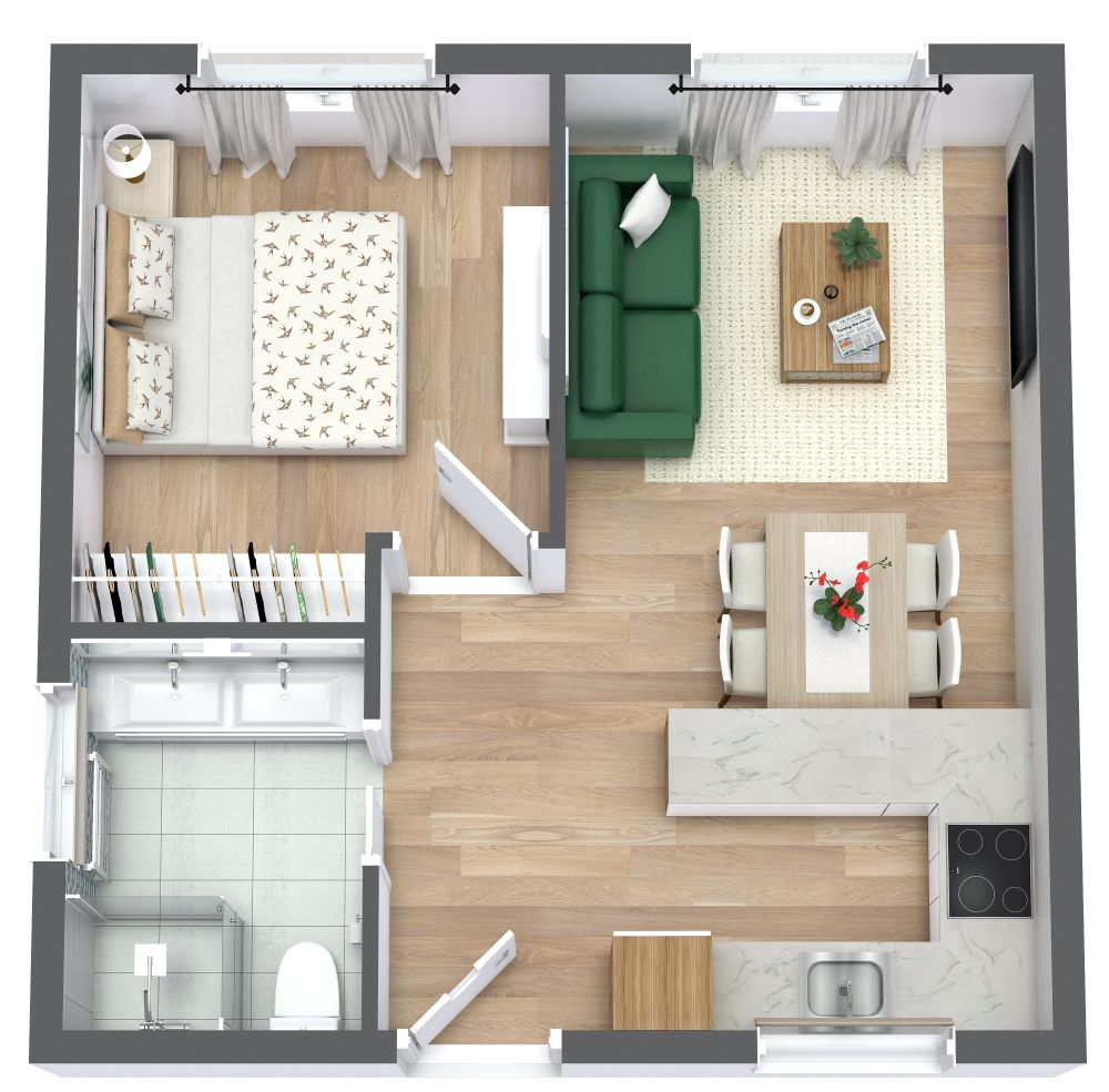 Tiny House Floor Plan Idea - Floor Plan 2 Bedroom Tiny House Interior