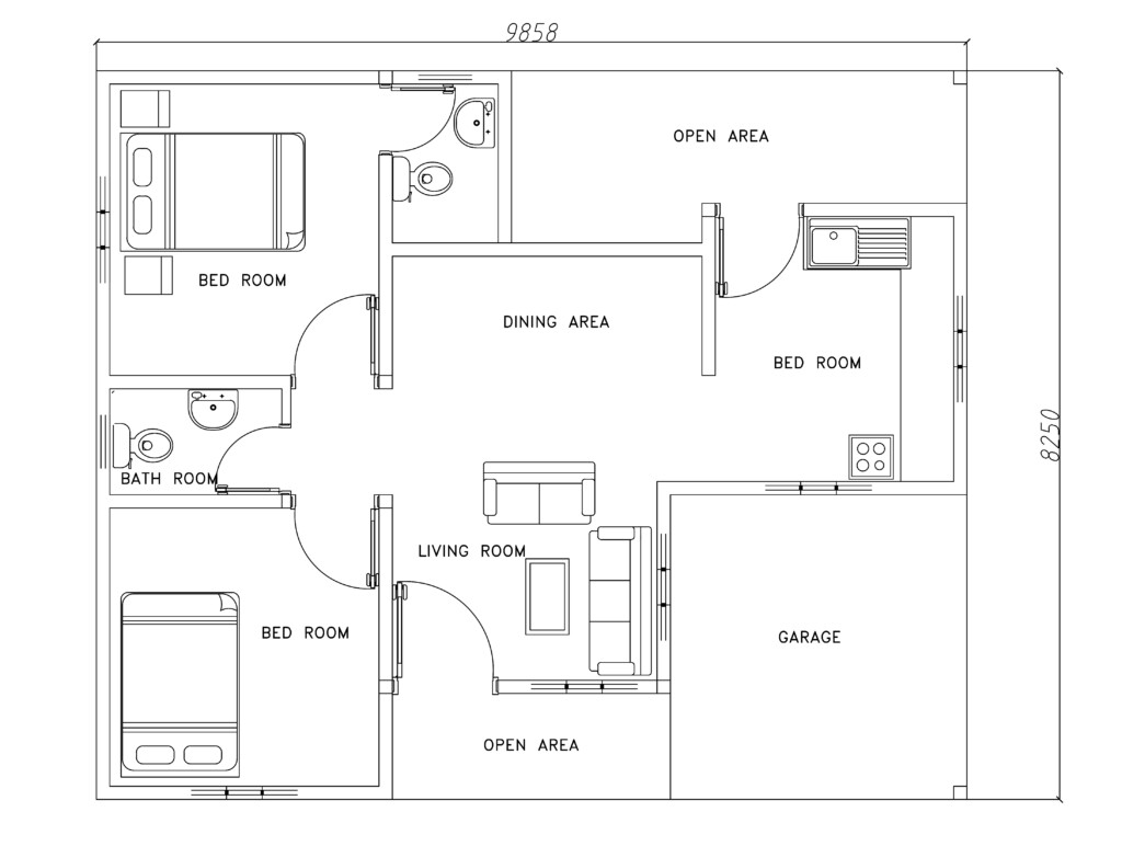 Two Bedrooms Modern House Plan DWG NET Cad Blocks And House Plans - Free Floor Plans For A House