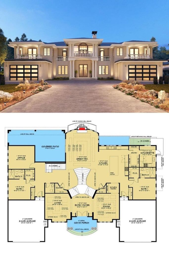 Two Story 10 Bedroom Luxury European Home With Balconies And Lower  - 2 Story Big House Floor Plans