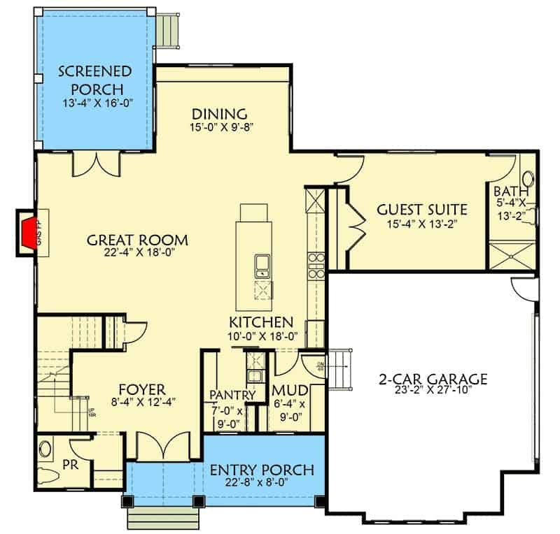 Two Story 4 Bedroom Craftsman House Floor Plan  - 4 Bedroom House Plans Open Floor Plan