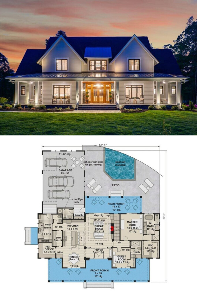 Two Story 6 Bedroom Modern Farmhouse With A Loft Floor Plan  - 2 Story 6 Bedroom House Floor Plans