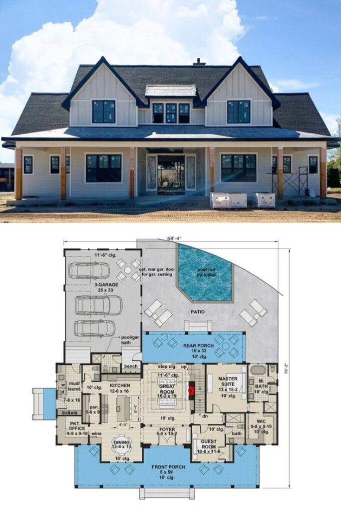 Two Story 6 Bedroom Modern Farmhouse With A Loft Floor Plan  - 6 Bedroom House Floor Plan